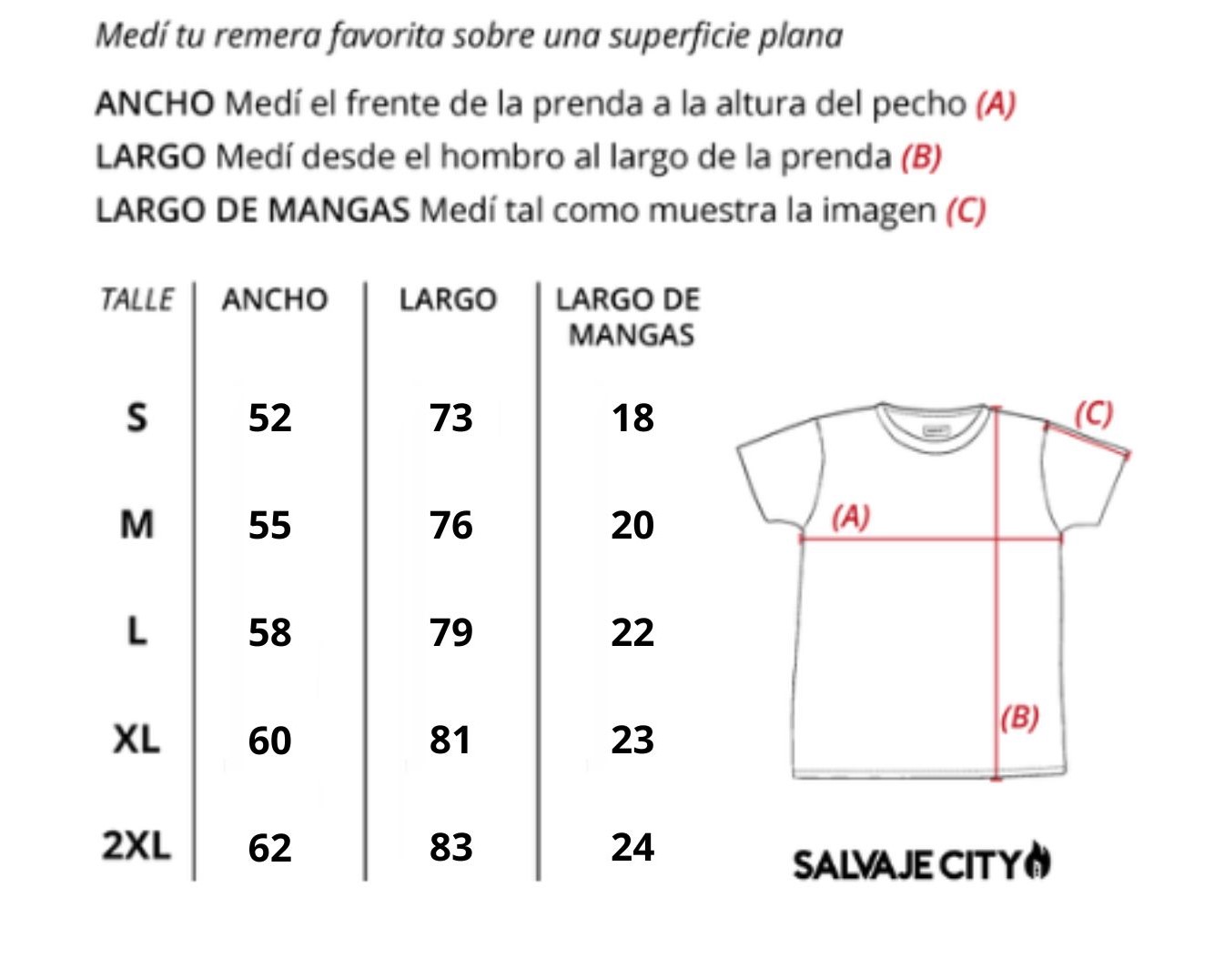 Tabla de talles remera stripes fw23